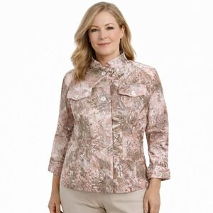 RUBY RD. Size 14P Floral Glitter Accent Pink and Taupe Dressy Shacket Jacket